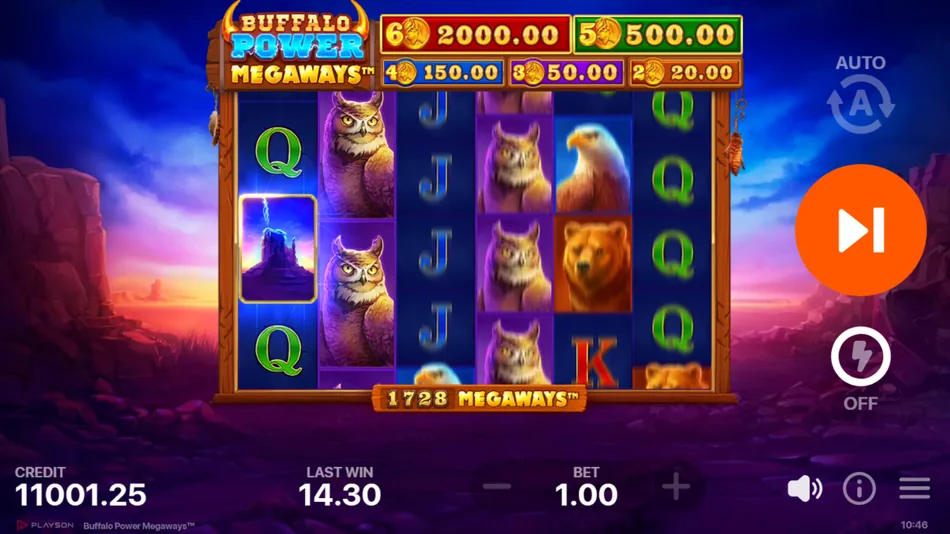 Buffalo Power Megaways base game grid with variable reel heights