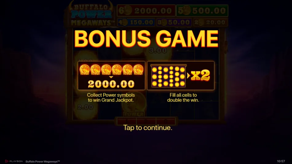 Buffalo Power Megaways Bonus Game full-field X2 multiplier indicator